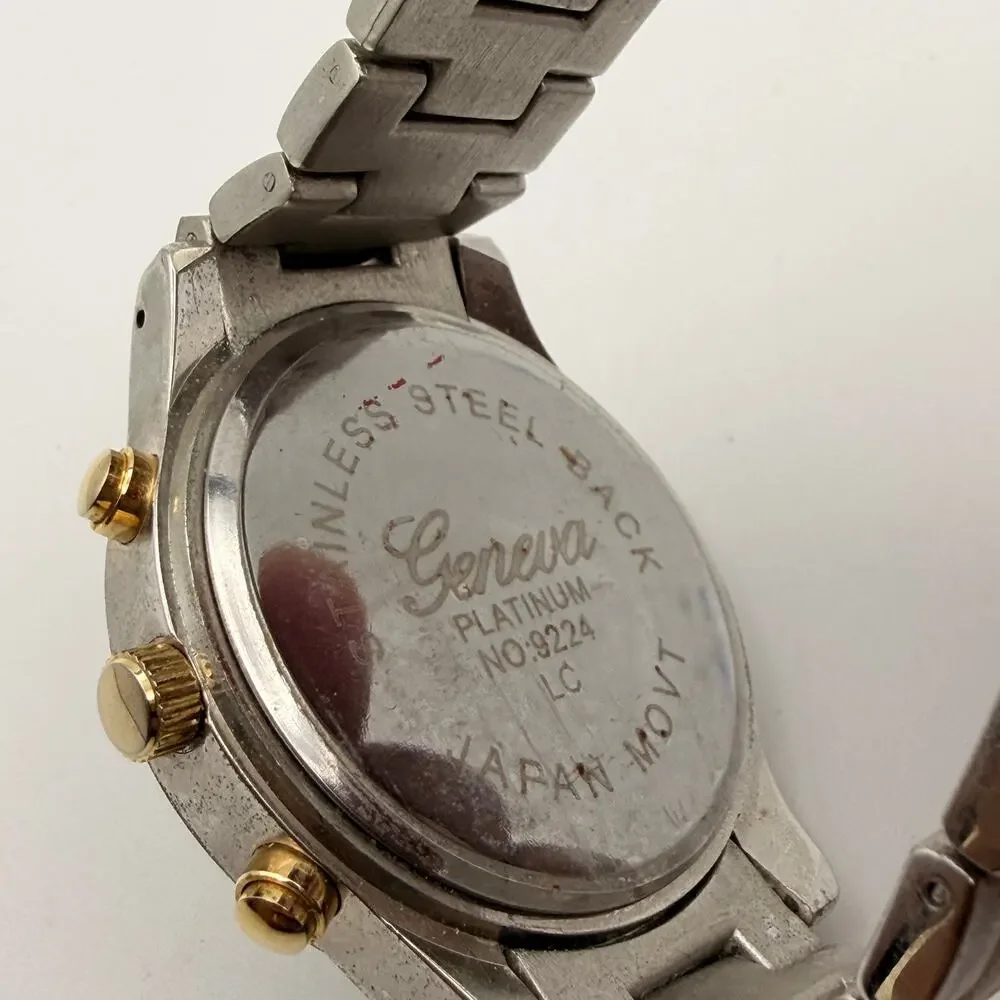 Elegant Geneva Platinum Two-tone Women's Crystal Quartz Watch, Working
